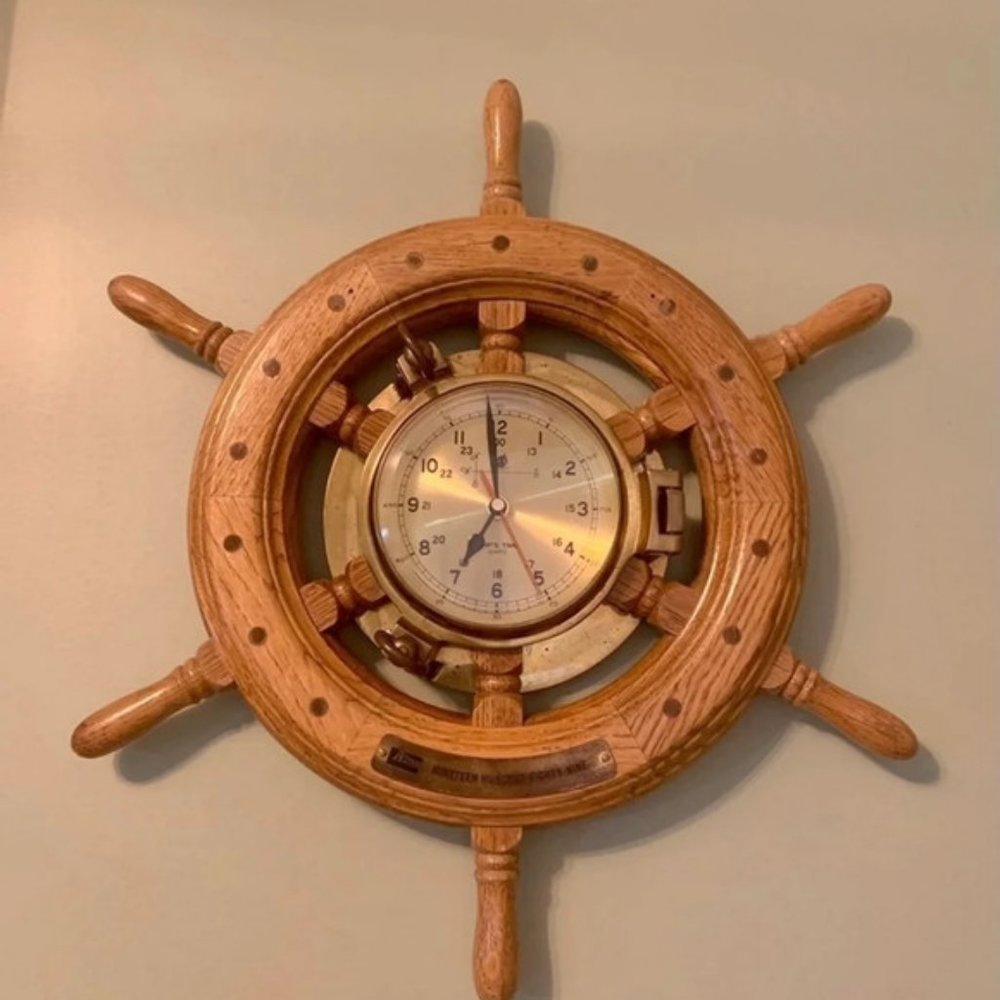 Vintage brass and Wood Clock walnut wheel
